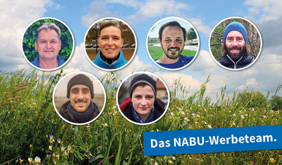 Unser NABU-Werbeteam in Sachsen (v. l. n. r.): René Gewalt, Ricarda Georgi, Sören Roeßler, Marco Frech (oben), Patricia Pink, Max Schöne (unten) Foto: Uwe Schroeder